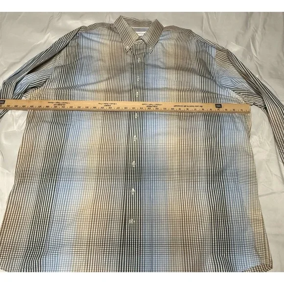 Cutter & Buck Check Dress Shirt Button Down Tan White Gold 2XLT 100% Cotton - Picture 6 of 14